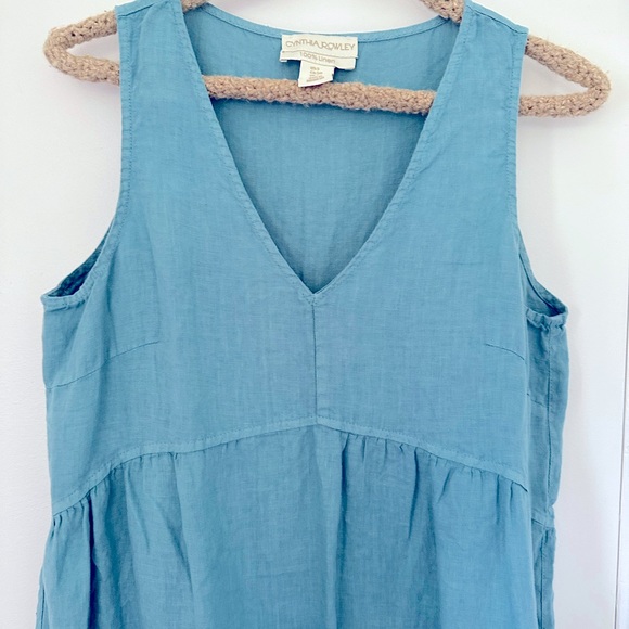 Cynthia Rowley Dress Small S Blue 100% Linen Tank Ruffle Tiered Lagenlook - Picture 2 of 6